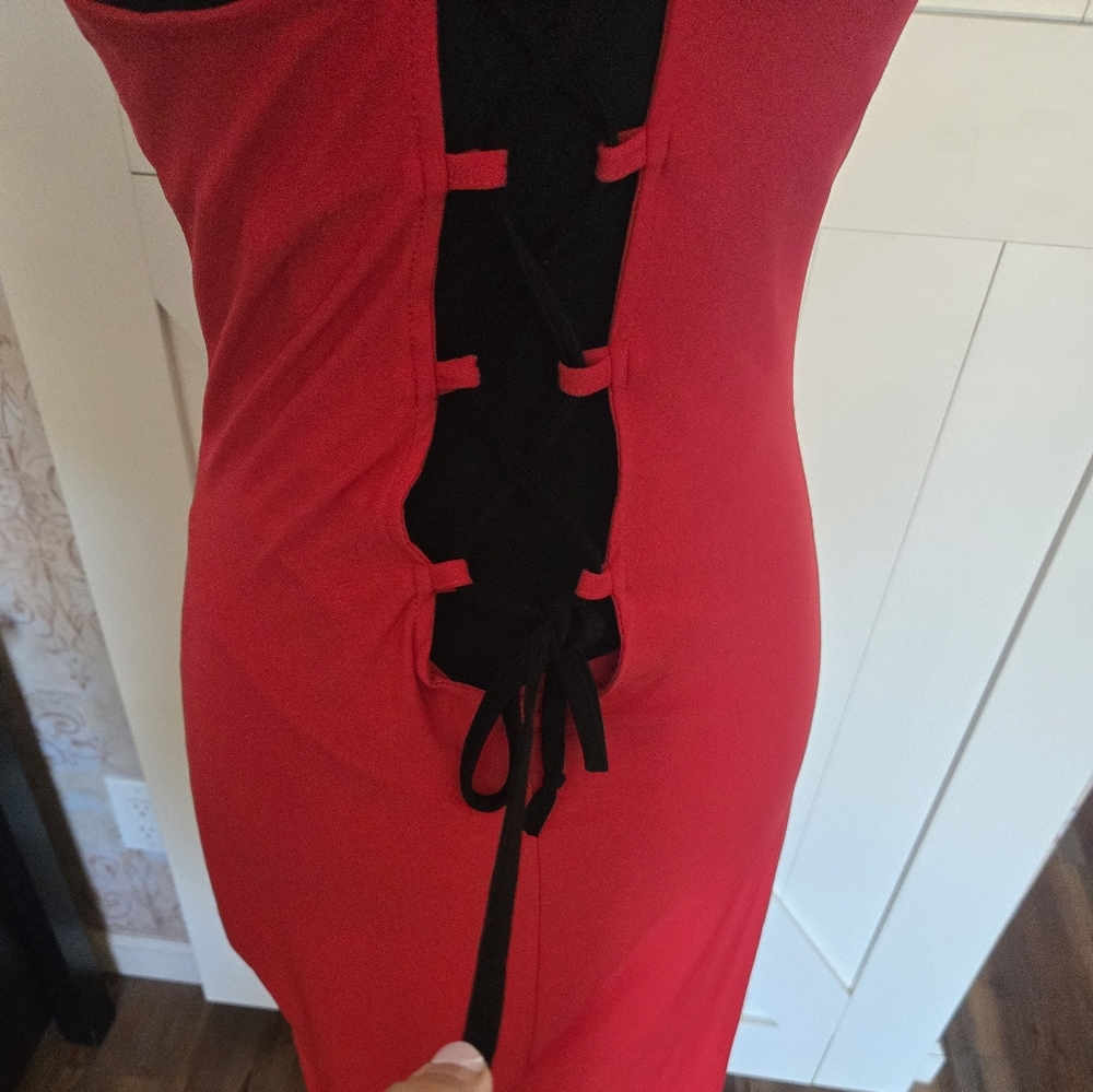 Red and Black Lace Dress 90s Vintage- Medium - Picture 8 of 10